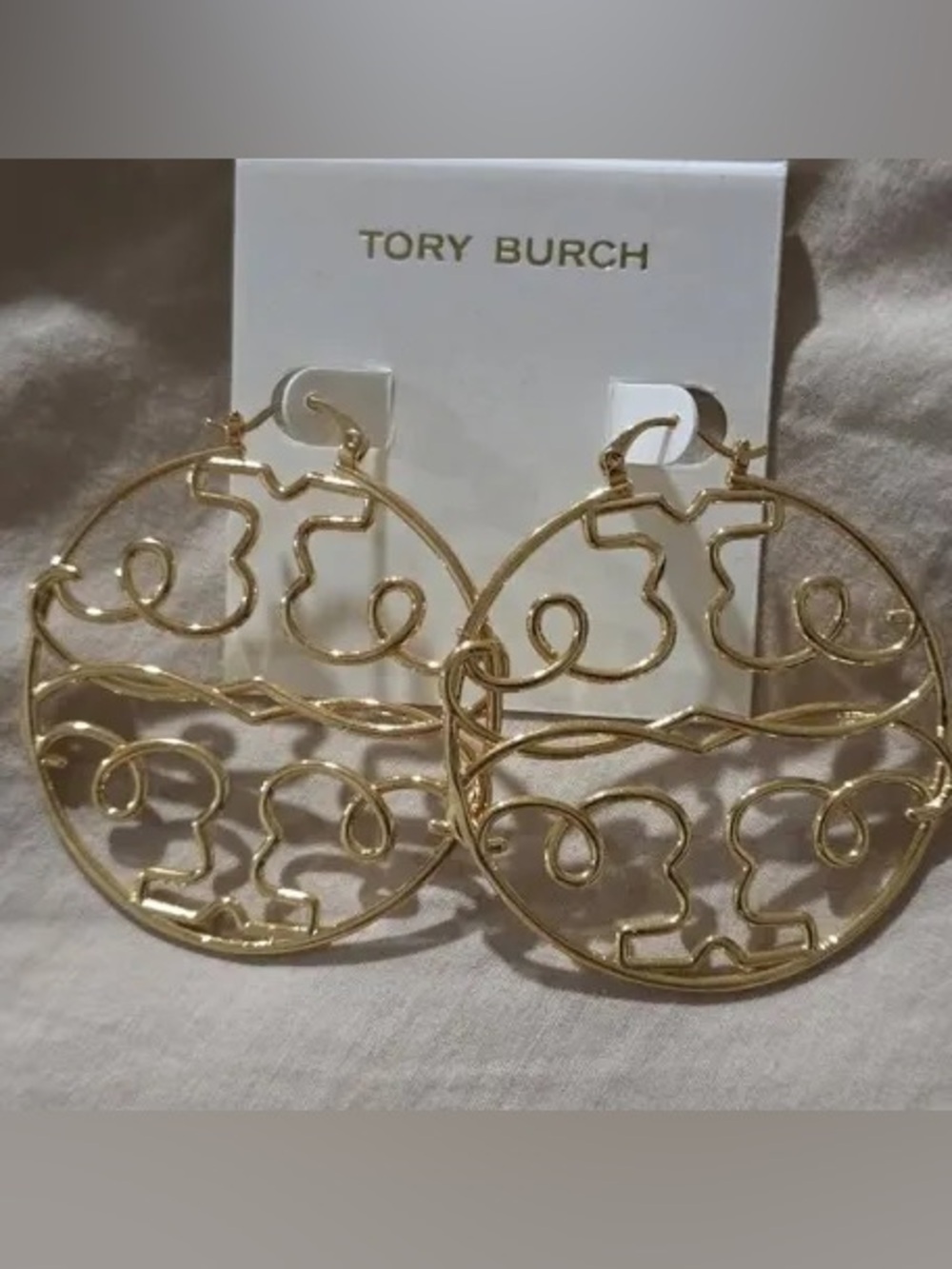 Tory Burch Twisted Miller Large Gold Filigree Hoop Earrings New 18k Gold Plated